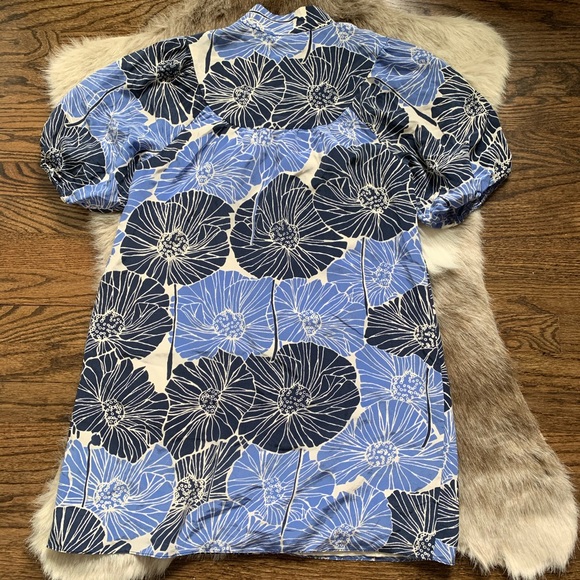 BANANA REPUBLIC 100% SILK FLORAL BLUE DRESS - Picture 7 of 9